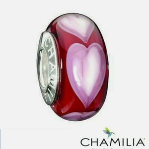 Red Row Of Hearts Murano Chamilia Bead